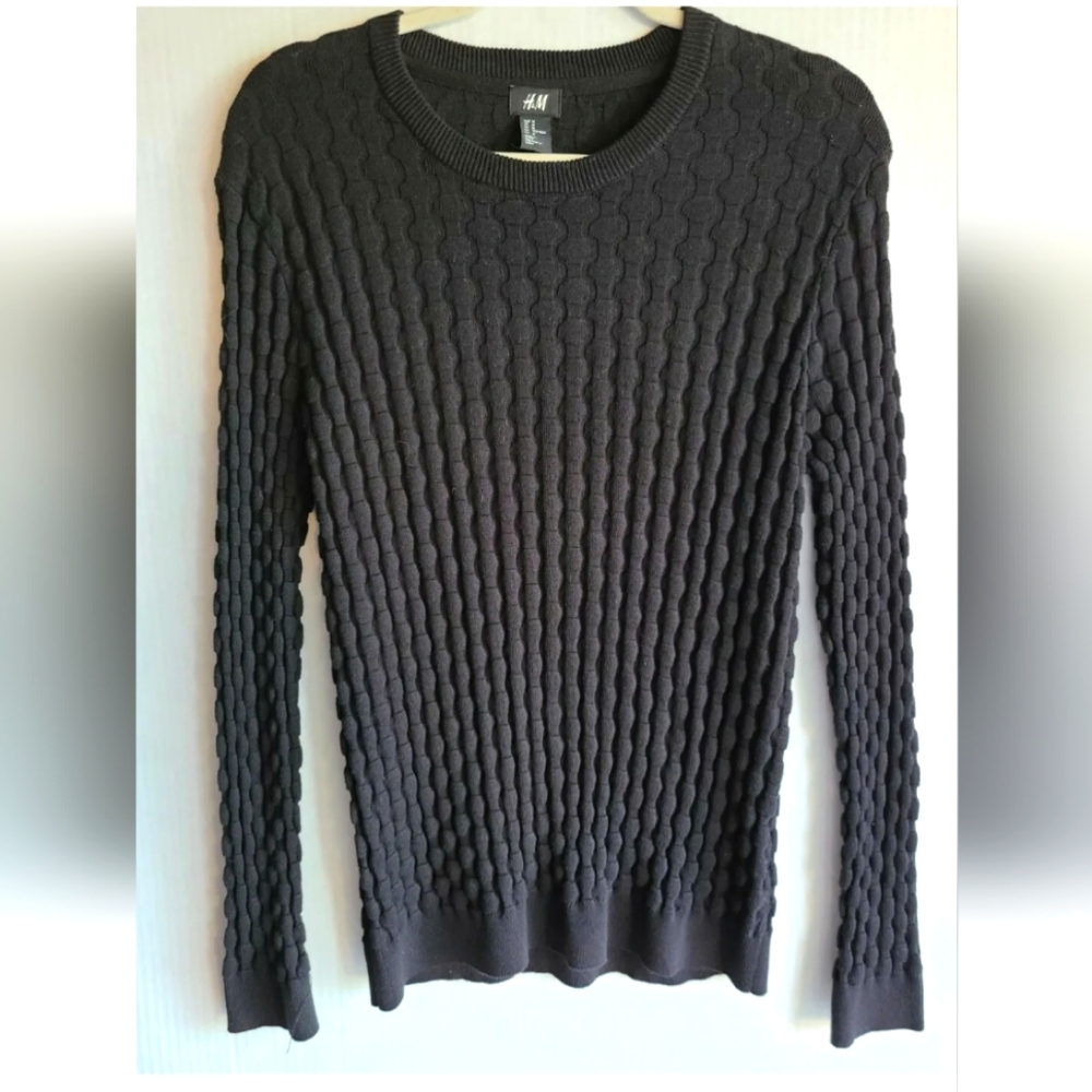 H&M Black Women Crew Neck Raised Design Pullover Sweater sz S